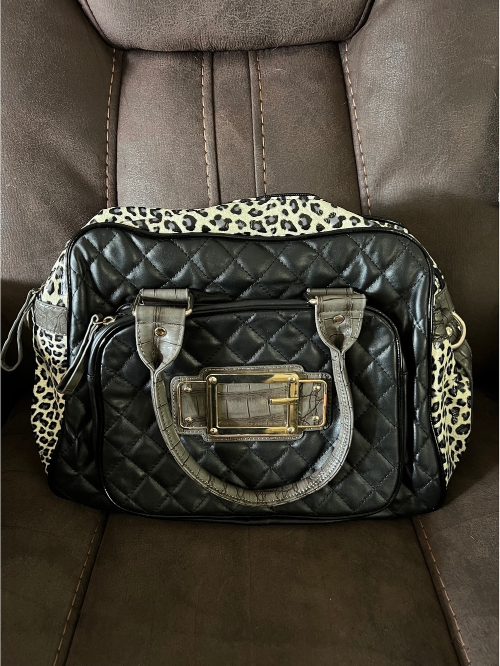 Rachel Trend Bags Quilted Leopard Satchel Purse Bag